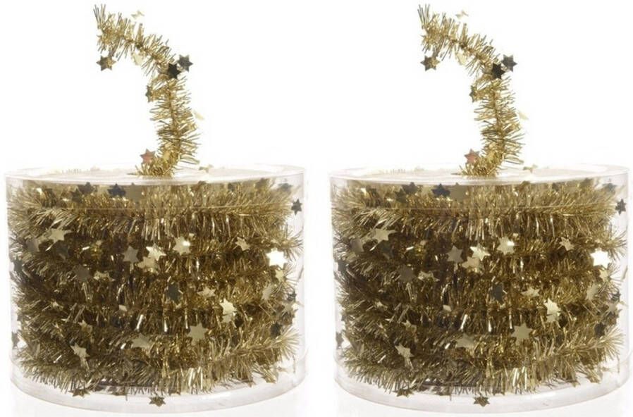 Decoris 2x Kerstboom sterren folie slinger goud 700 cm Kerstslingers