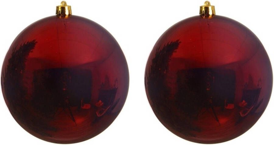 Decoris 2x Grote raam deur kerstboom decoratie donker rode kerstballen 20 cm glans Kerstbal