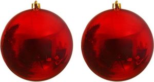 Decoris 2x Grote kerst rode kerstballen van 14 cm glans van kunststof Kerstbal