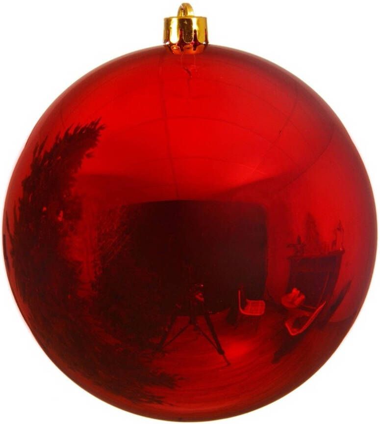Decoris 2x Grote raam deur kerstboom decoratie rode kerstballen 20 cm glans Kerstbal