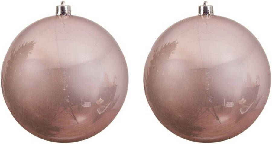 Decoris 2x Grote lichtroze kerstballen van 14 cm glans van kunststof Kerstbal