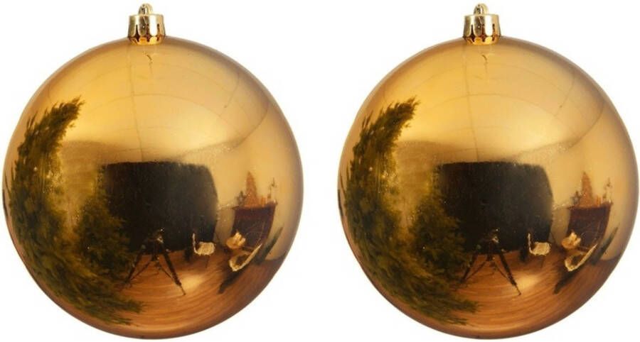 Decoris 2x Grote raam deur kerstboom decoratie gouden kerstballen 14 cm glans Kerstbal