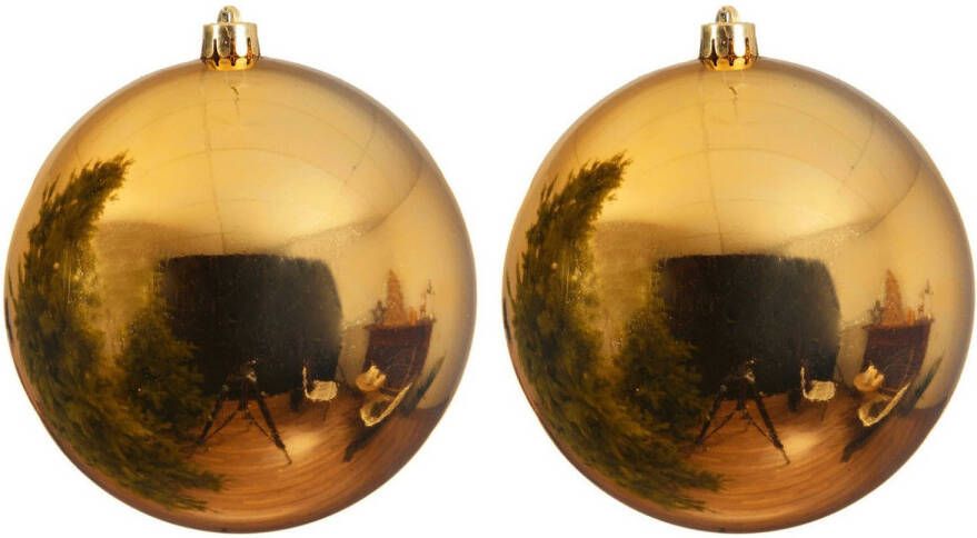 Decoris 2x Grote raam deur kerstboom decoratie gouden kerstballen 25 cm glans Kerstbal