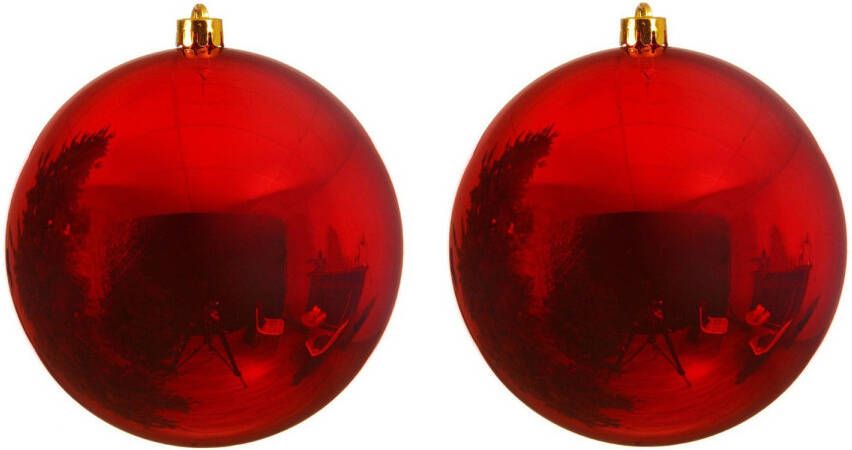 Decoris 2x Grote raam deur kerstboom decoratie rode kerstballen 25 cm glans Kerstbal
