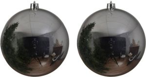 Decoris 2x Grote raam deur kerstboom decoratie zilveren kerstballen 14 cm glans Kerstbal