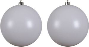 Decoris 2x Grote winter witte kerstballen van 14 cm mat van kunststof Kerstbal