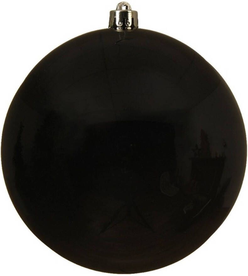 Decoris 2x Grote raam deur kerstboom decoratie zwarte kerstballen 14 cm glans Kerstbal