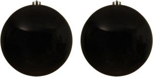 Decoris 2x Grote zwarte kerstballen van 20 cm glans van kunststof Kerstbal