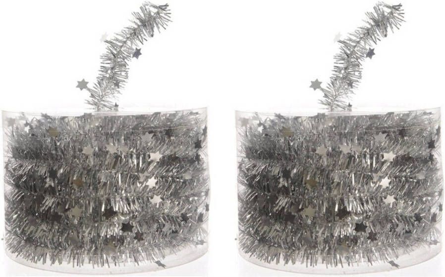Decoris 2x Kerstboom sterren folie slinger zilver 700 cm Kerstslingers