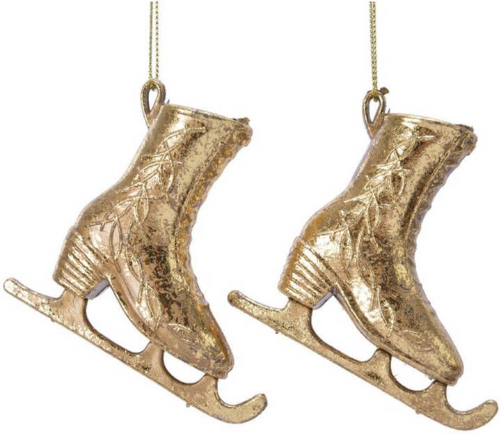 Decoris 2x Kerstboomversiering schaats ornamenten goud 8 cm Kersthangers