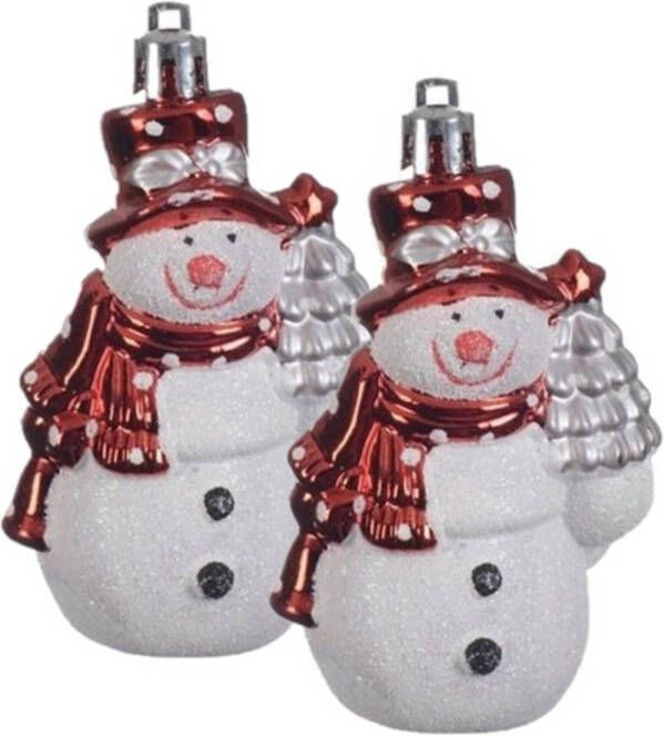 Decoris 2x Sneeuwpop kerstornamenten kersthangers 8 cm Kersthangers