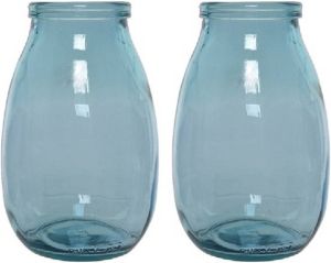 Decoris 2x stuks blauwe vazen bloemenvaas van gerecycled glas 18 x 28 cm Glazen vazen voor bloemen en boeketten Vazen