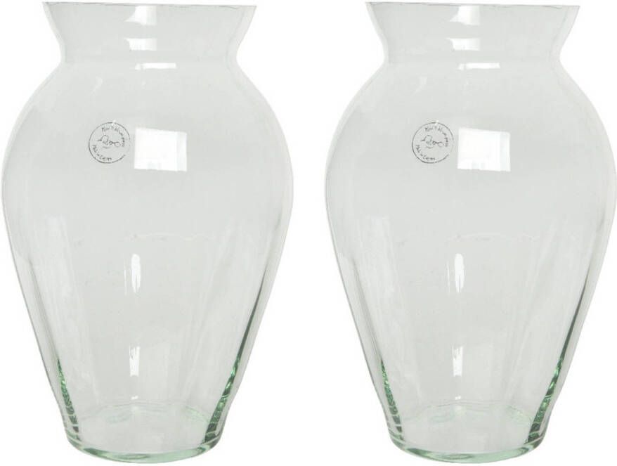 Decoris 2x stuks bloemen vaas transparant van glas 30 cm hoog diameter 20 cm Handgemaakte stijlvolle vazen voor binnen gebruik Vazen