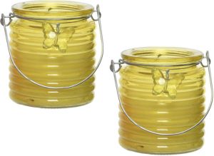 Decoris 2x stuks citronella anti muggen kaarsen windlicht geel 20 branduren geurkaarsen