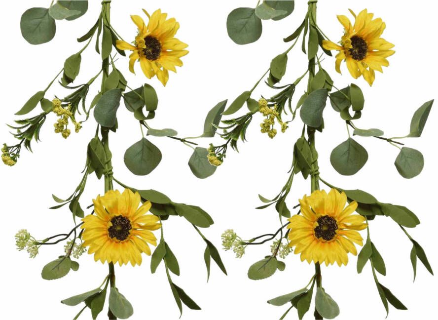 Decoris 2x stuks gele slingers met bloemen voor aan de fiets 150 cm Fietsslingers fietsdecoratie Kunstbloemen