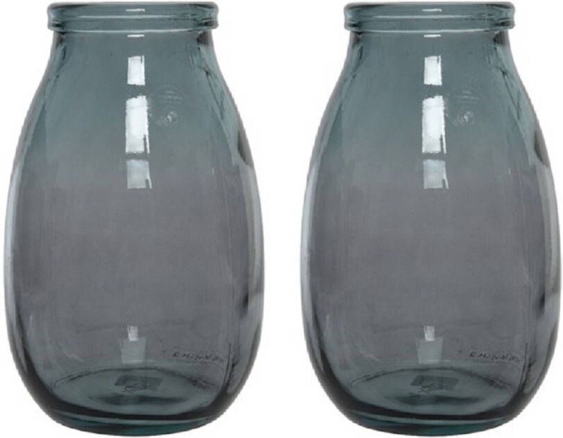 Decoris 2x stuks grijze vazen bloemenvaas van gerecycled glas 18 x 28 cm Glazen vazen voor bloemen en boeketten Vazen
