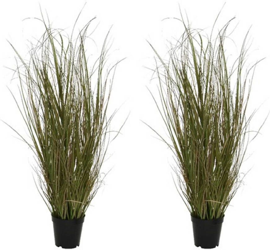 Decoris 2x stuks groene grasplant kunstplant 60 cm in kunststof pot Kunstplanten