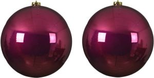 Decoris 2x Stuks Grote Kunststof Kerstballen Framboos Roze (Magnolia) 20 Cm Glans Kerstbal