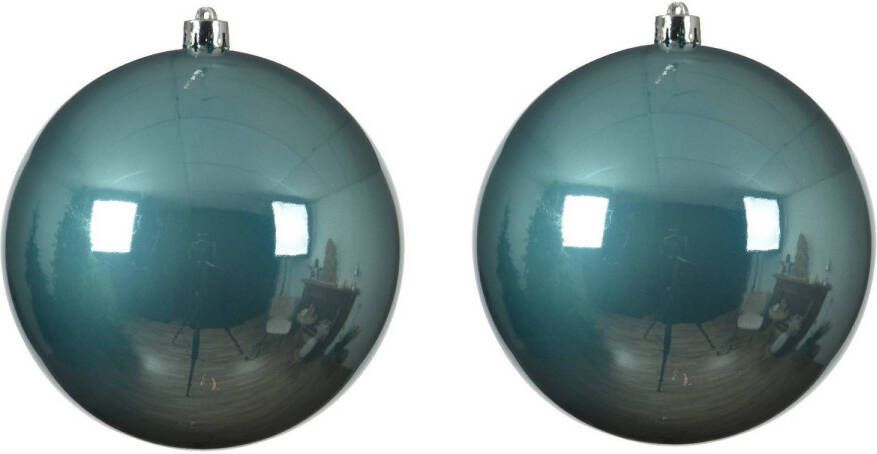Decoris 2x stuks grote kunststof kerstballen ijsblauw (blue dawn) 20 cm glans Kerstbal
