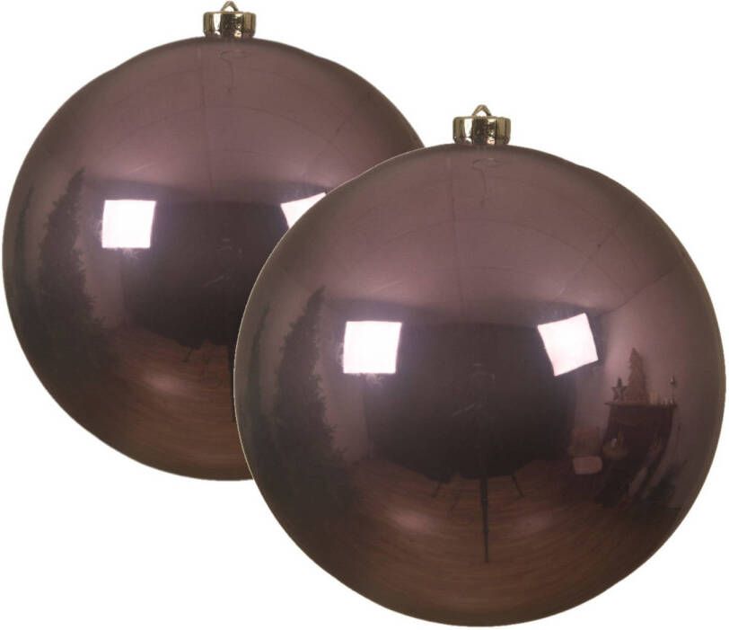 Decoris 2x stuks grote kunststof kerstballen lila paars 14 cm glans Kerstbal