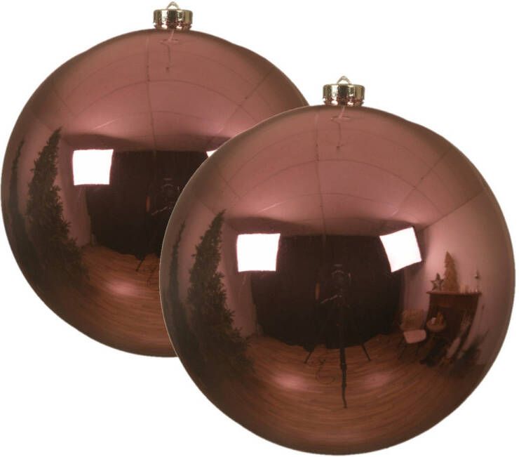 Decoris 2x stuks grote kunststof kerstballen lippenstift roze 14 cm glans Kerstbal