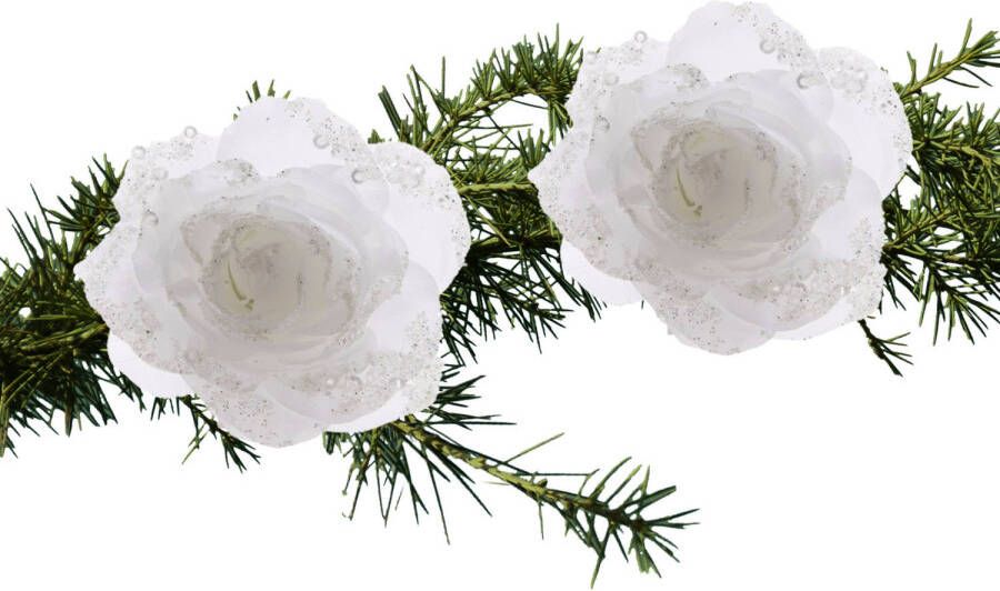 Decoris 2x stuks kerstboom decoratie bloemen wit 14 cm Kersthangers