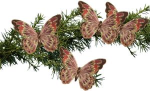Decoris 2x Stuks Kerstboom Decoratie Vlinders Op Clip Bruin Met Glitters 18 Cm Kersthangers