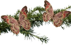 Decoris 2x Stuks Kerstboom Decoratie Vlinders Op Clip Glitter Bruin 18 Cm Kersthangers