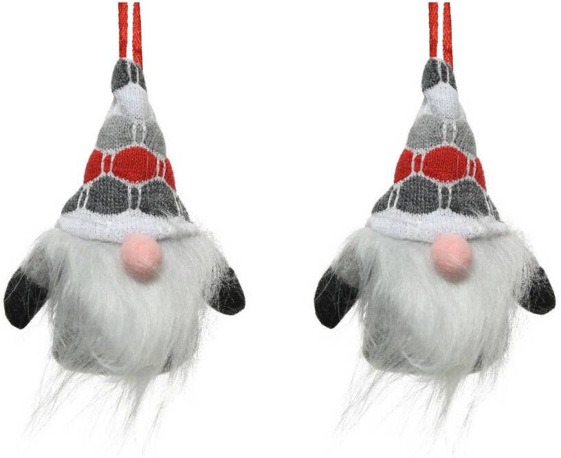 Decoris 2x stuks kersthangers figuurtjes kerst gnome kabouter dwerg grijs 12 cm Kersthangers