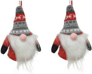 Decoris 2x Stuks Kersthangers Figuurtjes Kerst Gnome kabouter dwerg Rood 12 Cm Kersthangers
