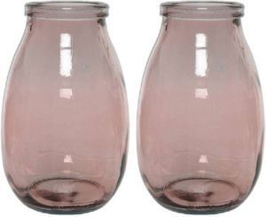 Decoris 2x stuks roze vazen bloemenvazen van gerecycled glas 18 x 28 cm Vazen