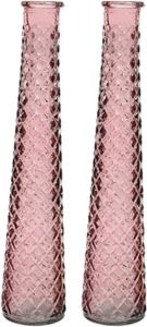 Decoris 2x stuks vazen bloemenvazen gerecycled glas D7 x H32 cm lichtroze Vazen