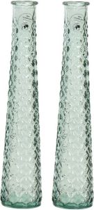 Decoris 2x stuks vazen bloemenvazen gerecycled glas D7 x H32 cm turquoise Vazen