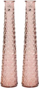 Decoris 2x stuks vazen bloemenvazen van gerecycled glas D7 x H32 cm roze Vazen