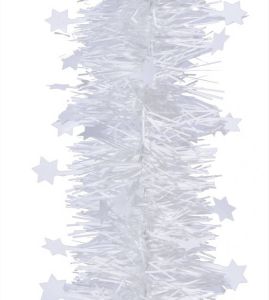 Decoris 2x Kerst lametta guirlandes winter wit sterren glinsterend 10 x 270 cm kerstboom versiering decoratie Kerstslingers
