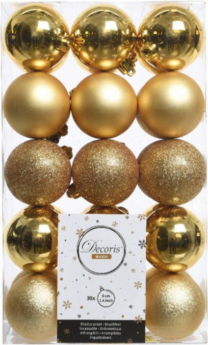Decoris 30x Kunststof kerstballen mix goud 6 cm kerstboom versiering decoratie Kerstbal