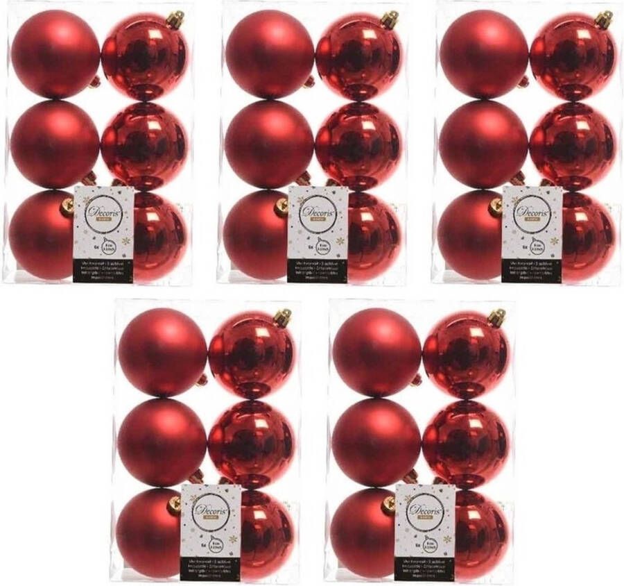 Decoris 30x Kunststof kerstballen glanzend mat kerst rood 8 cm kerstboom versiering decoratie kerst rood Kerstbal