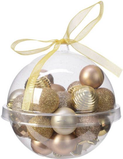 Decoris 30x stuks kleine kunststof kerstballen bruin goud champagne 3 cm Kerstbal
