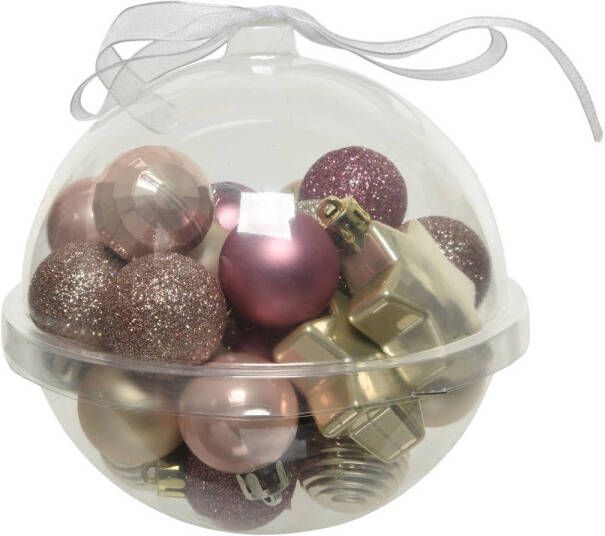 Decoris 30x stuks kleine kunststof kerstballen roze champagne 3 cm Kerstbal