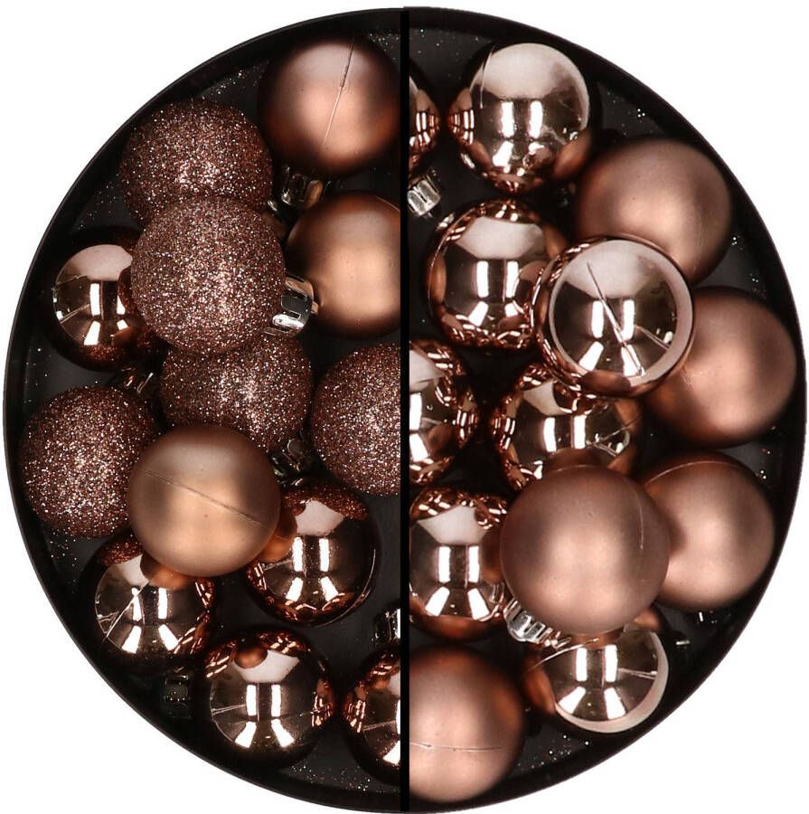 Decoris 30x stuks kunststof kerstballen bruin 3 en 4 cm Kerstbal