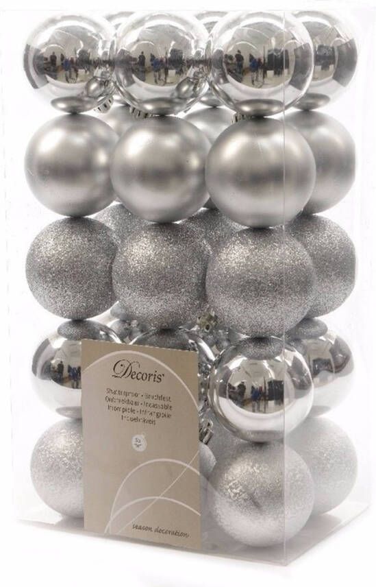 Decoris 30x Zilveren kerstballen 6 cm kunststof mix Kerstbal
