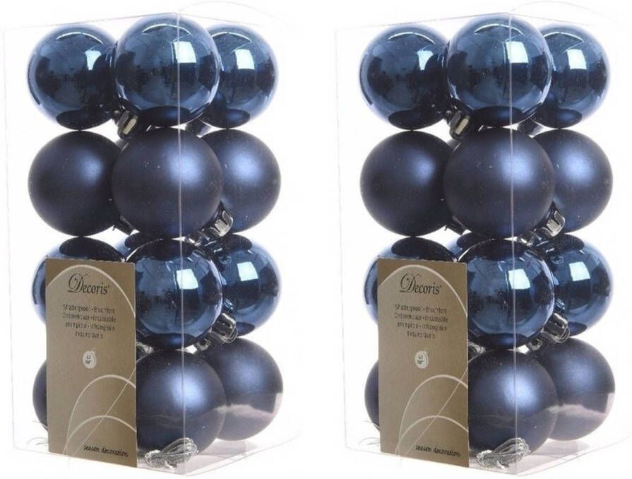 Decoris 32x Kunststof kerstballen glanzend mat donkerblauw 4 cm kerstboom versiering decoratie Kerstbal