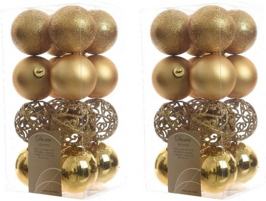 Decoris 32x Kunststof kerstballen mix goud 6 cm kerstboom versiering decoratie Kerstbal