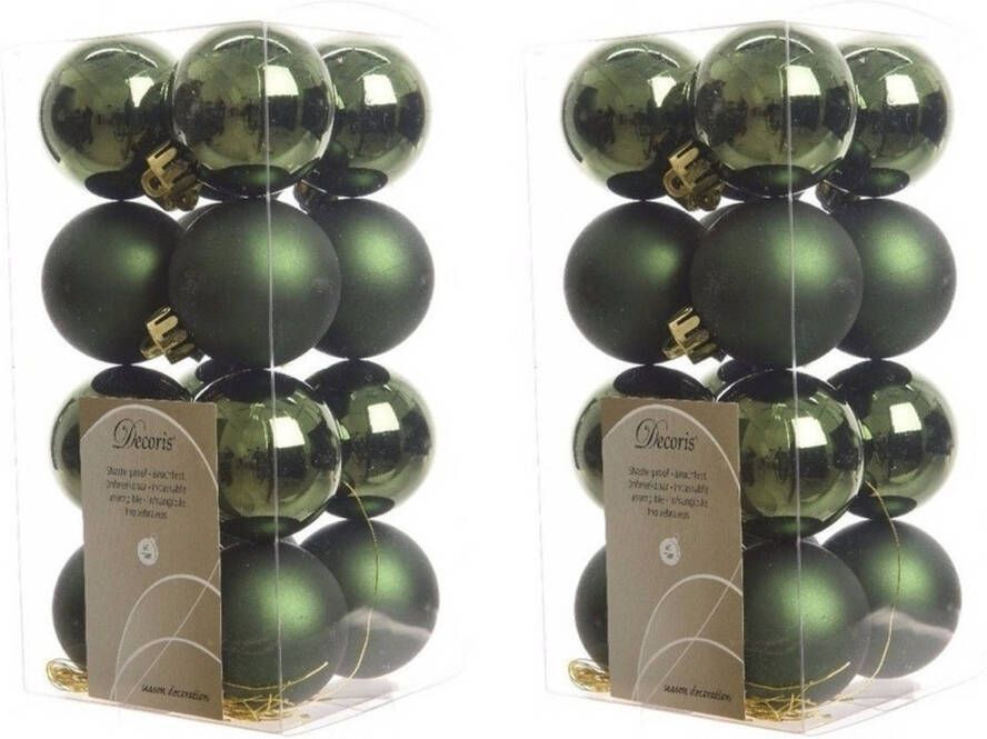 Decoris 32x Kunststof kerstballen glanzend mat donkergroen 4 cm kerstboom versiering decoratie Kerstbal