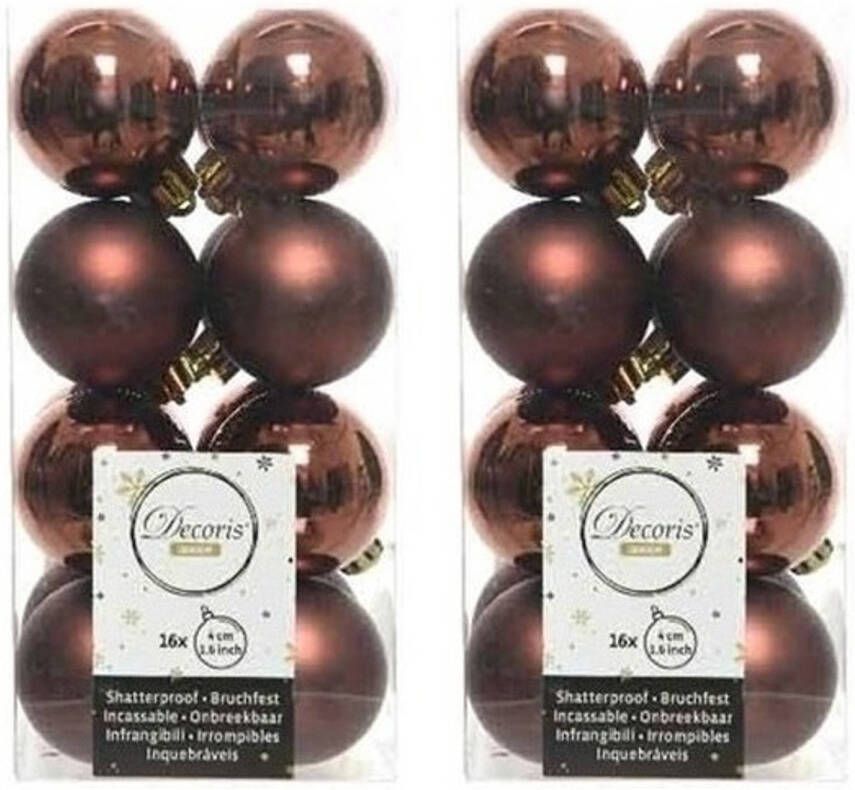 Decoris 32x Kunststof kerstballen glanzend mat mahonie bruin 4 cm kerstboom versiering decoratie Kerstbal