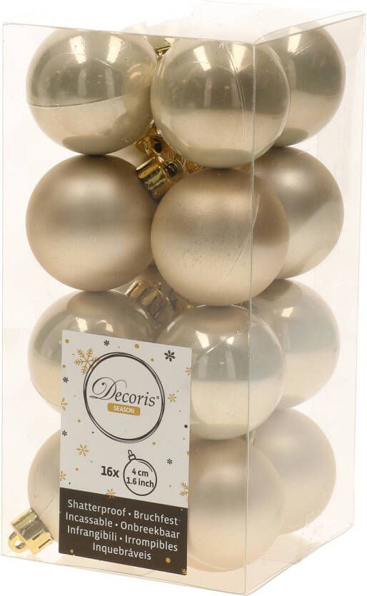 Decoris 32x Kunststof kerstballen glanzend mat licht parel champagne 4 cm kerstboom versiering decoratie Kerstbal