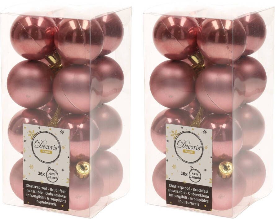 Decoris 32x Oud roze kerstballen 4 cm kunststof mat glans Kerstbal