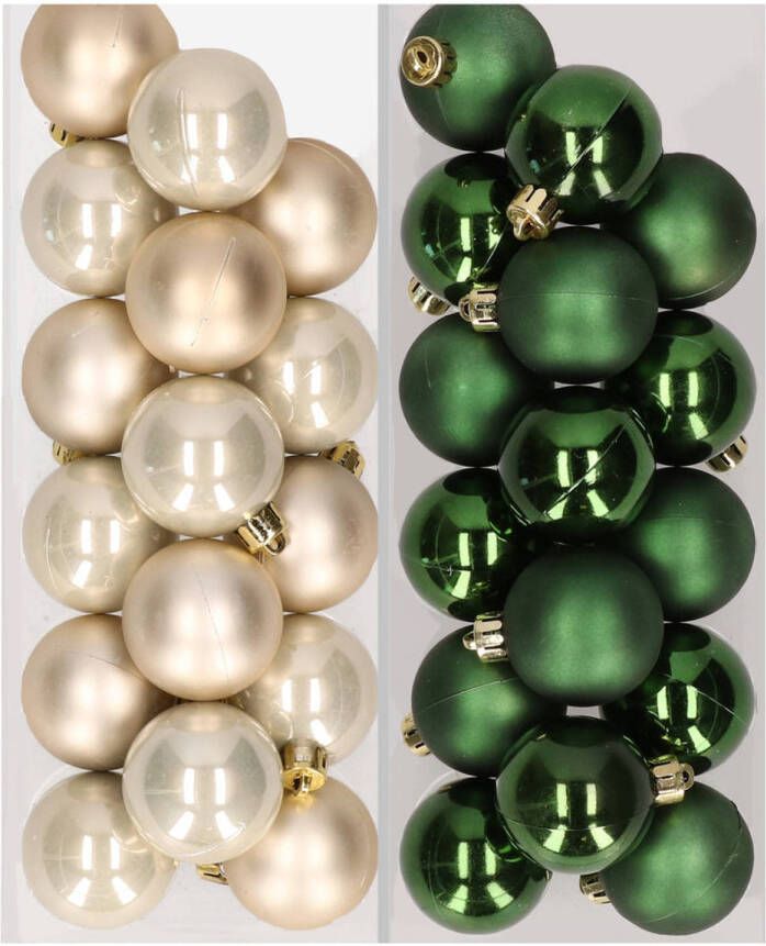 Decoris 32x stuks kunststof kerstballen mix van champagne en donkergroen 4 cm Kerstbal