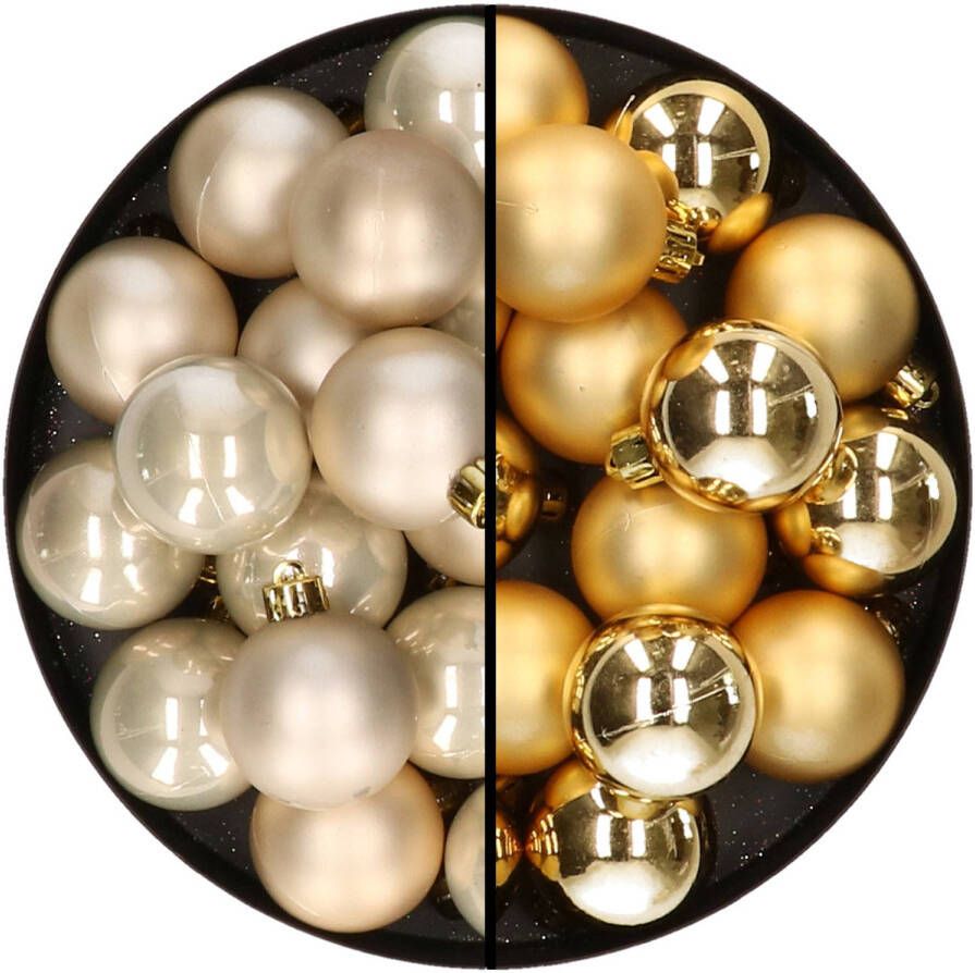 Decoris 32x stuks kunststof kerstballen mix van champagne en goud 4 cm Kerstbal