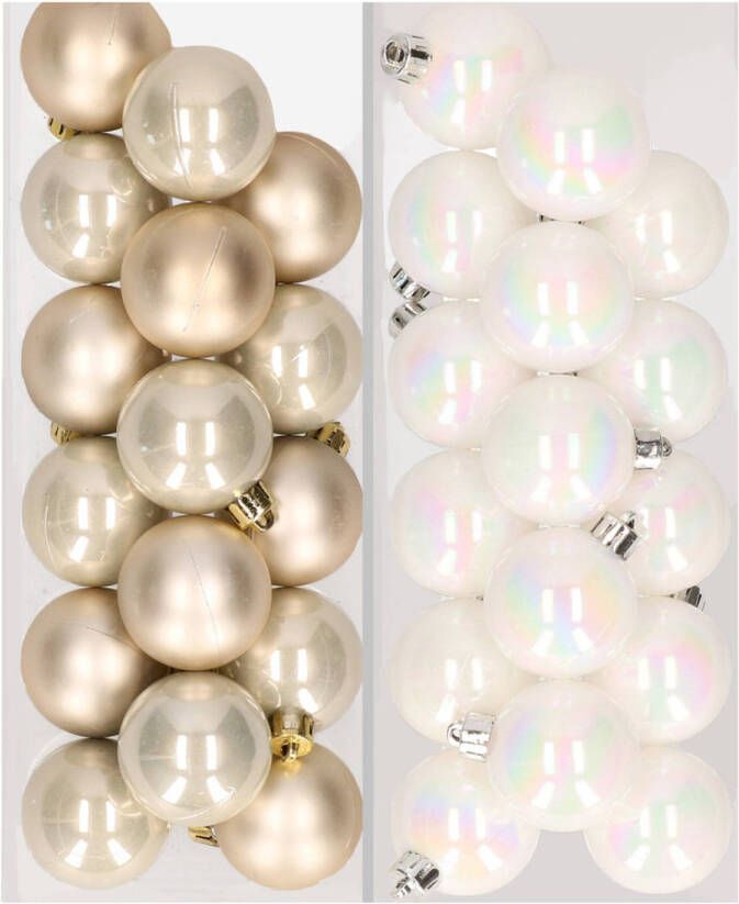Decoris 32x stuks kunststof kerstballen mix van champagne en parelmoer wit 4 cm Kerstbal